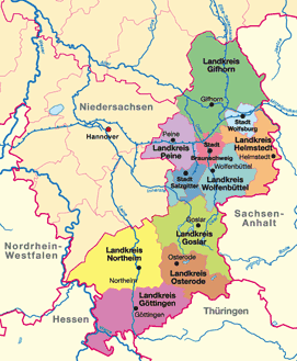 Kartendarstellung des ehemaligen Regierungsbezirks Braunschweig
